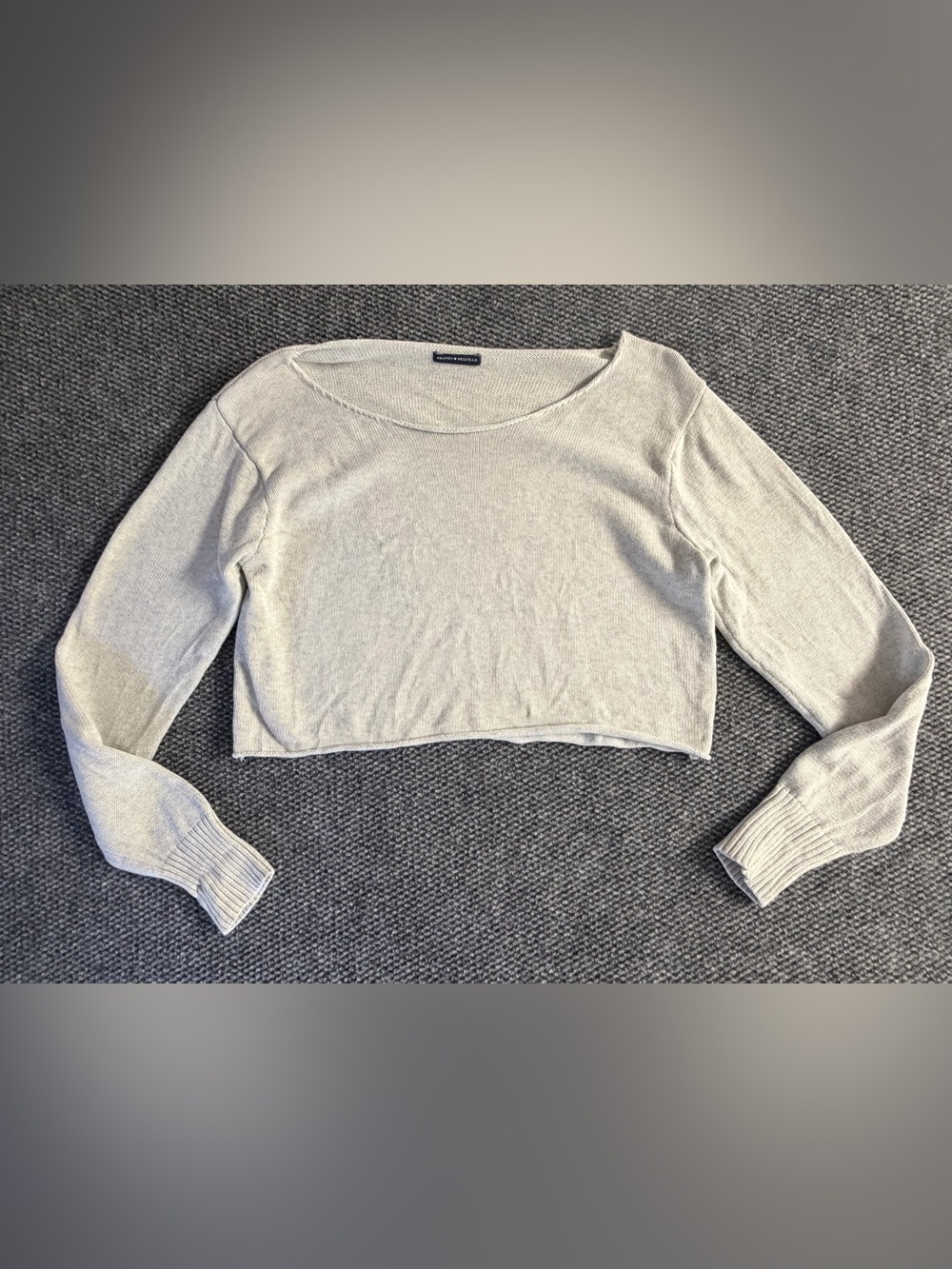 Brandy Melville Cameron Cropped Boatneck Knit Sweater Light Gray 100% cotton